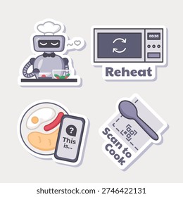 Cooking with a AI technology sticker set in cartoon style.