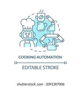 Icono de concepto azul de automatización de cocina. Ilustración de línea delgada de ideas abstractas de tecnología e innovación. Dibujo de contorno aislado. Trazo editable. Fuentes Roboto-Medium, Myriad Pro-Bold utilizadas