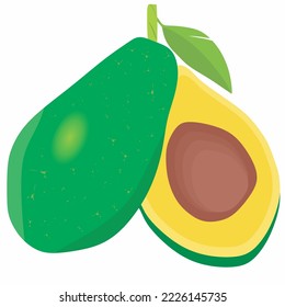Cooking with avocados vector illustration set. Whole avocado and cut slices isolated on white background