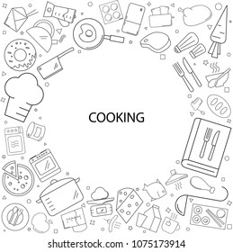 Cooking background from line icon. Linear vector pattern.