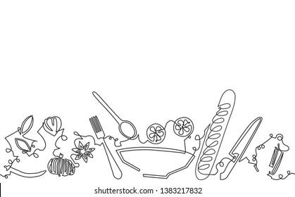 Cooking backgroung. Pattern with utensils and food. Vector illustration.