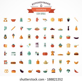 Cooking & Backing flat icons, Kitchenware vector elements