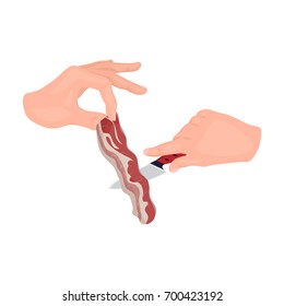 Cooking from bacon. Baconand cooking single icon in cartoon style vector symbol stock illustration web.
