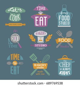 Cooking badge motivation text vector illustration bakery shop food typography labels design elements