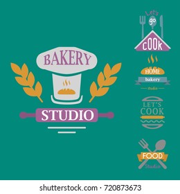Cooking badge motivation text vector illustration bakery shop food typography labels design elements