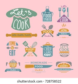 Cooking badge motivation text vector illustration bakery shop food typography labels design elements