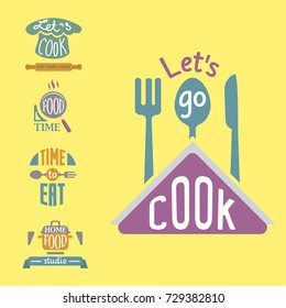 Cooking badge motivation text vector illustration bakery shop food typography labels design elements
