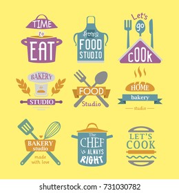 Cooking badge motivation text vector illustration bakery shop food typography labels design elements