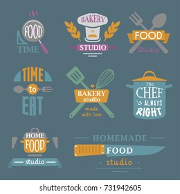 Cooking badge motivation text vector illustration bakery shop food typography labels design elements