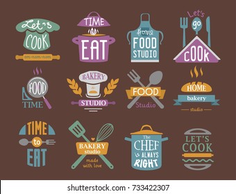 Cooking badge motivation text vector illustration bakery shop food typography labels design elements