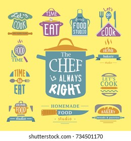 Cooking badge motivation text vector illustration bakery shop food typography labels design elements