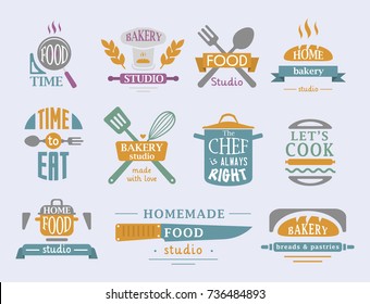 Cooking badge motivation text vector illustration bakery shop food typography labels design elements