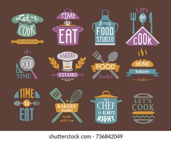 Cooking badge motivation text vector illustration bakery shop food typography labels design elements
