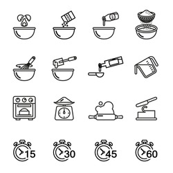 Cooking and baking icon set for you kitchen, restaurant or menu. Line Style stock vector.