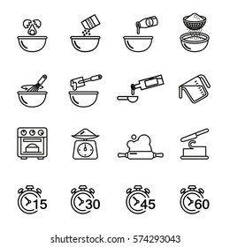 Cooking and baking icon set for you kitchen, restaurant or menu. Line Style stock vector.