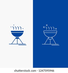 Cooking bbq, camping, food, grill Line and Glyph web Button in Blue color Vertical Banner for UI and UX, website or mobile application