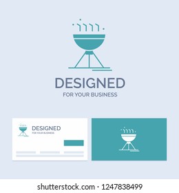 Cooking bbq, camping, food, grill Business Logo Glyph Icon Symbol for your business. Turquoise Business Cards with Brand logo template.