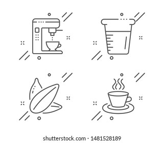 Cooking beaker, Coffee maker and Sunflower seed line icons set. Tea cup sign. Water, Tea machine, Vegetarian food. Coffee mug. Food and drink set. Line cooking beaker outline icon. Vector