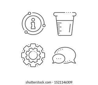 Cooking beaker line icon. Chat bubble, info sign elements. Glass water sign. Measuring cup symbol. Linear cooking beaker outline icon. Information bubble. Vector