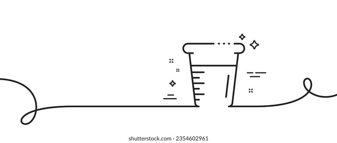 Cooking beaker line icon. Continuous one line with curl. Glass water sign. Measuring cup symbol. Cooking beaker single outline ribbon. Loop curve pattern. Vector