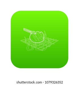Cooking beef on barbecue icon green vector isolated on white background