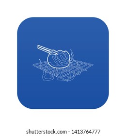 Cooking beef on barbecue icon blue vector isolated on white background
