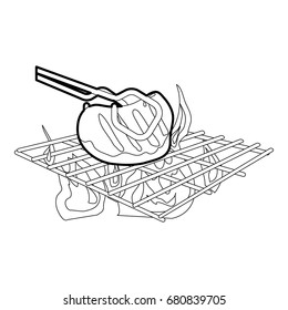 Cooking beef on barbecue icon in outline style isolated on white vector illustration