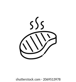 Rindfleischsteak kochen. Pixel perfektes, bearbeitbares Strichsymbol