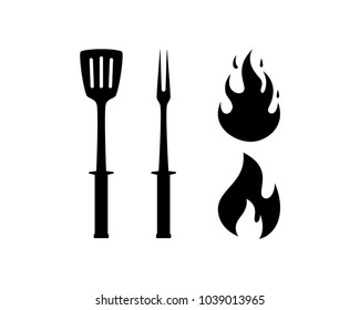 Cooking Berbecue with Spatula and Fork Tool with Fire Symbol Logo Vector