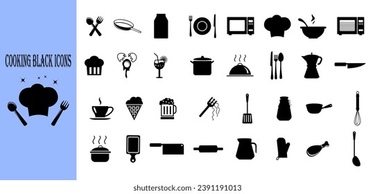 cooking black icons. Cooking and kitchen icons.
