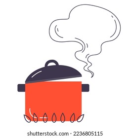 Cooking boil pot pan boiling water. Vector flat graphic design element concept illustration