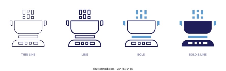 Cooking boiling icon in 4 different styles. Thin Line, Line, Bold, and Bold Line. Duotone style. Editable stroke.