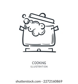 Cooking with boiling water in the pan concept doodle hand drawn vector illustration