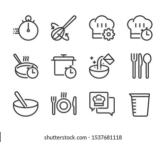 Cooking bold line icon set. The set is about restaurant, cook, recipe, kitchen, bakery, meal, vector, editable stroke, line, outline.
