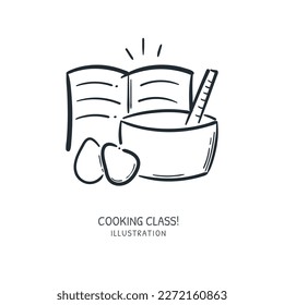 Cooking with book guide recipe concept doodle hand drawn vector illustration