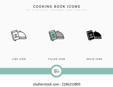 Cooking book icons set vector illustration with solid icon line style. Kitchen utensils concept. Editable stroke icon on isolated background for web design, user interface, and mobile application