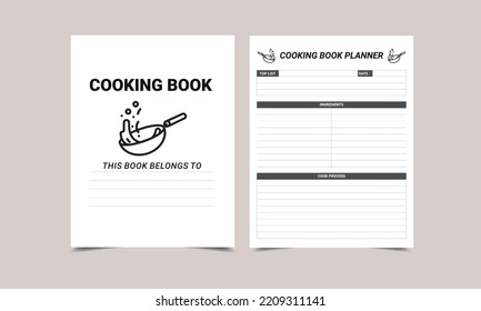 cooking book planner KDP Interior design. Printable logbook