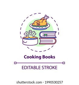 Cooking books concept icon. Online library catalogue idea thin line illustration. Available tasty food. Web access. Easy way to make food. Vector isolated outline RGB color drawing. Editable stroke