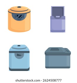 Cooking bread icons set cartoon vector. Kitchen bread maker appliance. Food cook home