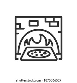 cooking in a brick oven, pizza, linear icon. Editable stroke