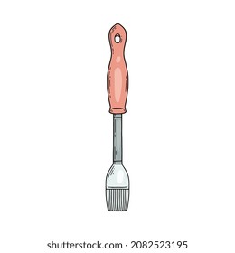Cooking brush for greasing dishes and dough items, hand drawn sketch style vector illustration isolated on white background. Brush with long handle for kitchen.