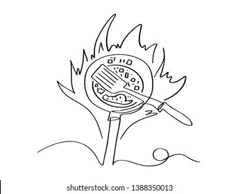 Cooking by stir-frying, hand-painted pan, vector illustration