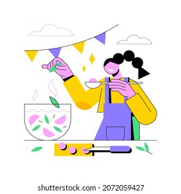 Cooking camp abstract concept vector illustration. Culinary education for kids, young chief course, cooking camp equipment, children summer vacation idea, eating outdoors abstract metaphor.