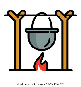 Icono de la hoguera cocinando. Icono de vector de campings de diseño web aislado en fondo blanco