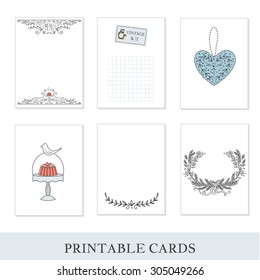 Cooking cards, notes, stickers, labels, tags with cute decorative illustrations. Template for scrapbooking, wrapping, notebooks, notebook, diary, decals. Sweets and children's party printable cards.
