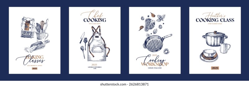 Cooking cards set vector illustration