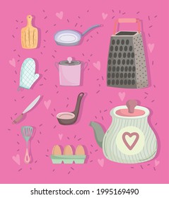 juego de iconos de utensilios de cocina de dibujos animados