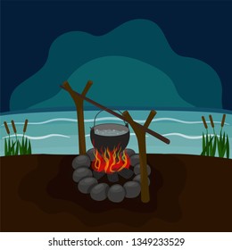 Cooking in a cauldron by the sea