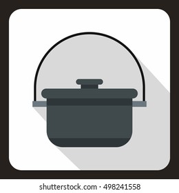 Cooking cauldron icon. Flat illustration of cooking cauldron vector icon for web isolated on a white background