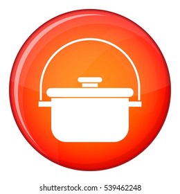 Cooking cauldron icon in red circle isolated on white background vector illustration